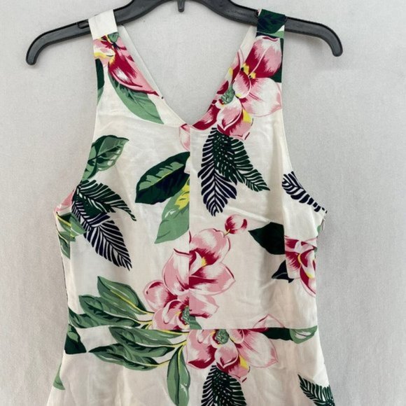 Banana Republic Dress Womens Sz 6 White Pink Floral V -Neck A-Line Linen Blend - Picture 5 of 11